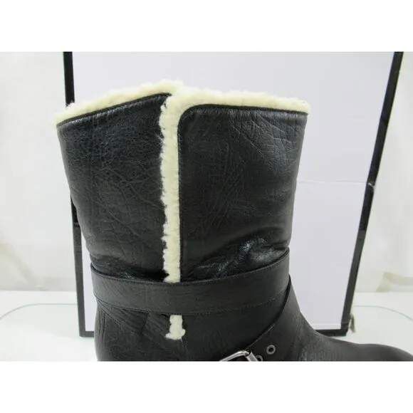 Women's Shoes Nine West Olwyn Motorcycle Ankle Boots Leather Black Size 10