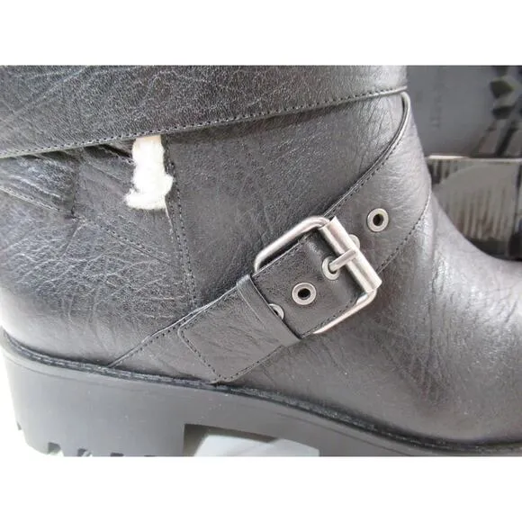 Women's Shoes Nine West Olwyn Motorcycle Ankle Boots Leather Black Size 10