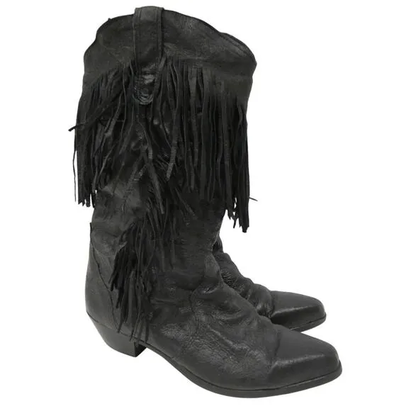 Women’s Size 8 Vintage Capezio Black Leather Fringe Western Boots