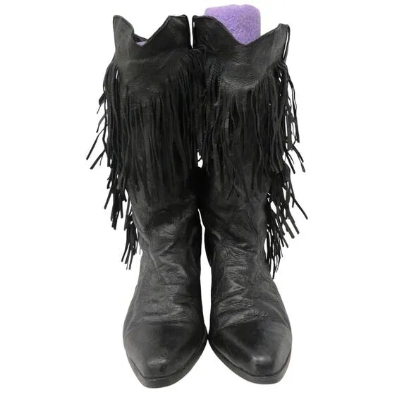 Women’s Size 8 Vintage Capezio Black Leather Fringe Western Boots