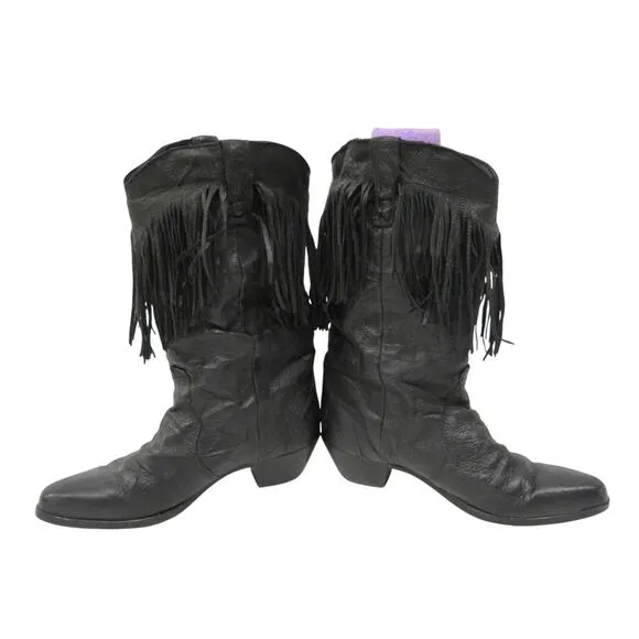 Women’s Size 8 Vintage Capezio Black Leather Fringe Western Boots
