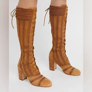 Women's Tan Lace-Up Knee-High Boots| Silent D’s Blaire Boot