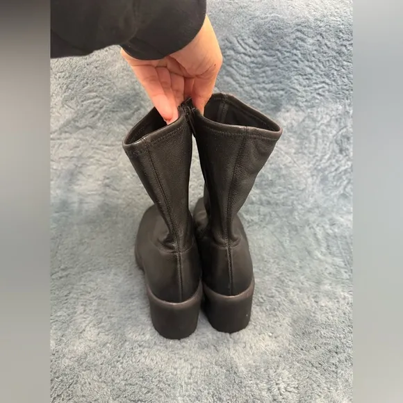 Women’s VINCE Mandy High Heel Platform Boots ZIP BLACK LEATHER SOCK 9 Punk Goth