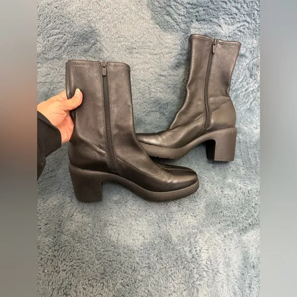 Women’s VINCE Mandy High Heel Platform Boots ZIP BLACK LEATHER SOCK 9 Punk Goth