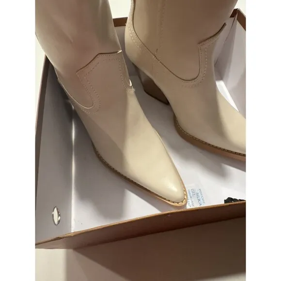 Womens Western Cowboy Boots Chunky Mid Prom Boot beige 8.5 US gift REITOYE