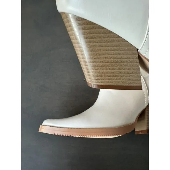 Womens Western Cowboy Boots Chunky Mid Prom Boot beige 8.5 US gift REITOYE