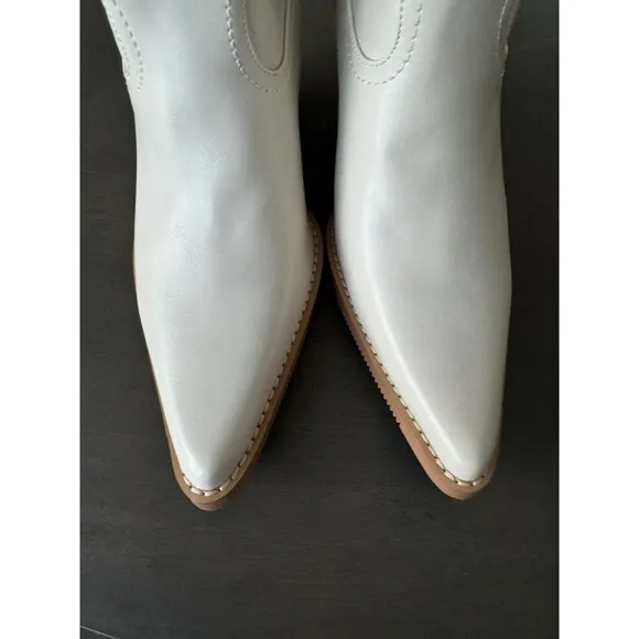 Womens Western Cowboy Boots Chunky Mid Prom Boot beige 8.5 US gift REITOYE