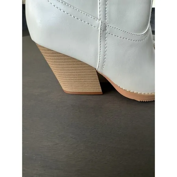 Womens Western Cowboy Boots Chunky Mid Prom Boot beige 8.5 US gift REITOYE