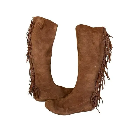 Women’s Lanvin 2005 Alber Elbaz Fringe Brown Knee high Suede Boots IT 40 - US 10