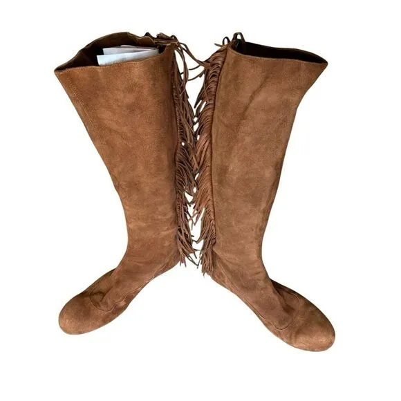 Women’s Lanvin 2005 Alber Elbaz Fringe Brown Knee high Suede Boots IT 40 - US 10