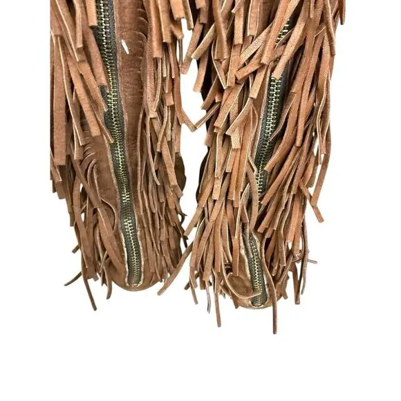 Women’s Lanvin 2005 Alber Elbaz Fringe Brown Knee high Suede Boots IT 40 - US 10