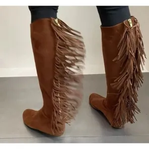 Women’s Lanvin 2005 Alber Elbaz Fringe Brown Knee high Suede Boots IT 40 - US 10