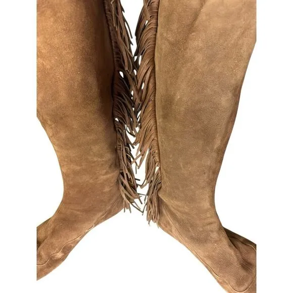 Women’s Lanvin 2005 Alber Elbaz Fringe Brown Knee high Suede Boots IT 40 - US 10
