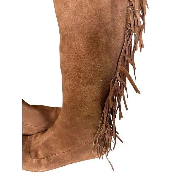 Women’s Lanvin 2005 Alber Elbaz Fringe Brown Knee high Suede Boots IT 40 - US 10