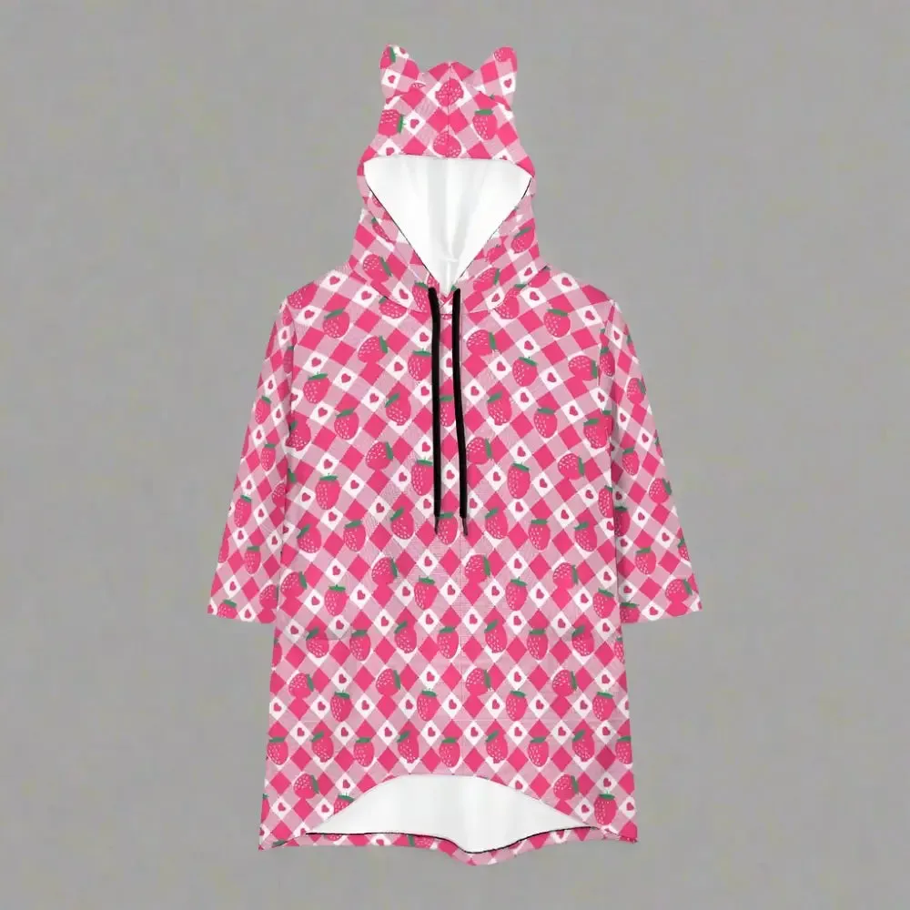 Y2K Women's Full Zip Jacket with Drawstring Hood and Seven-Quarter Sleeves