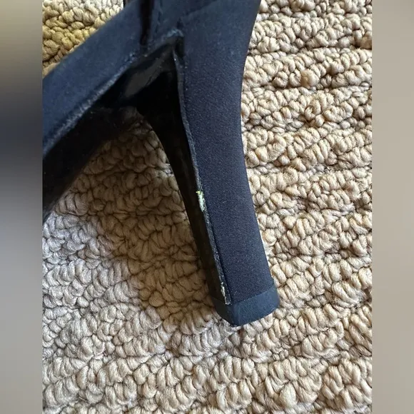 YSL Black T Strap Ribcage Vintage Satin High Heel Shoes