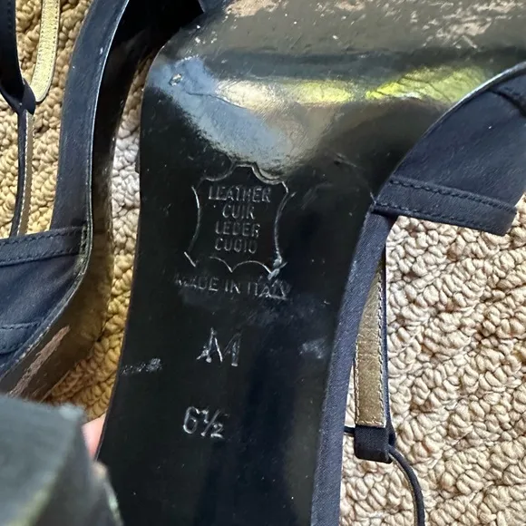 YSL Black T Strap Ribcage Vintage Satin High Heel Shoes
