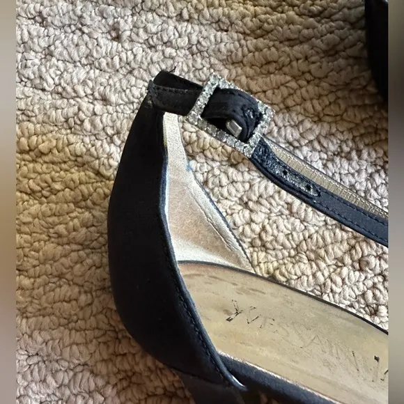 YSL Black T Strap Ribcage Vintage Satin High Heel Shoes
