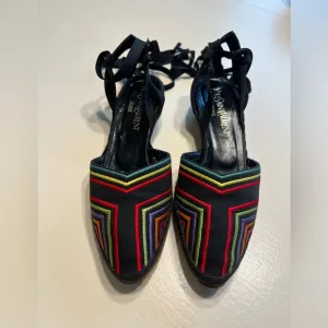 Yves Saint Laurent -Vintage Women's Black Multicolor Espadrille Shoes