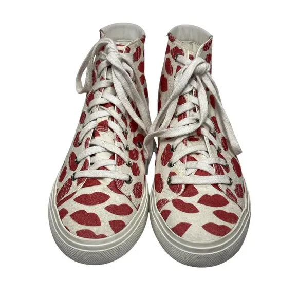 YVES SAINT LAURENT YSL Heart Kiss Lips High Top Sneakers Shoes 38 8
