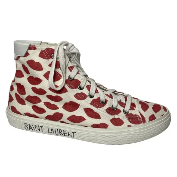 YVES SAINT LAURENT YSL Heart Kiss Lips High Top Sneakers Shoes 38 8
