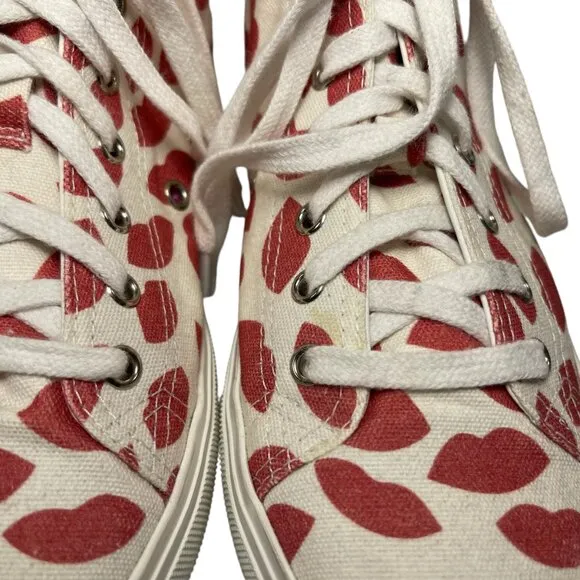YVES SAINT LAURENT YSL Heart Kiss Lips High Top Sneakers Shoes 38 8