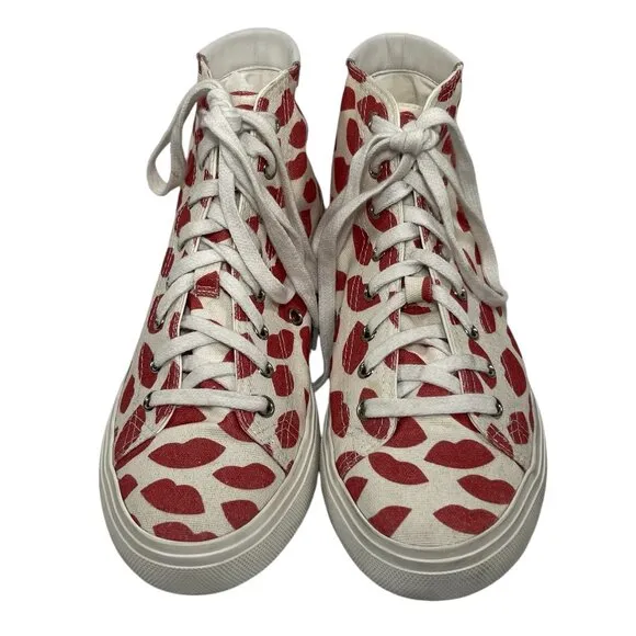 YVES SAINT LAURENT YSL Heart Kiss Lips High Top Sneakers Shoes 38 8