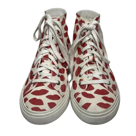 YVES SAINT LAURENT YSL Heart Kiss Lips High Top Sneakers Shoes 38 8