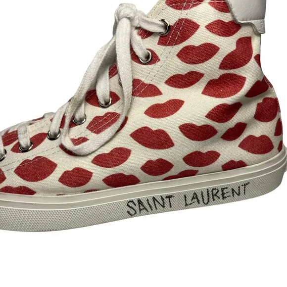 YVES SAINT LAURENT YSL Heart Kiss Lips High Top Sneakers Shoes 38 8