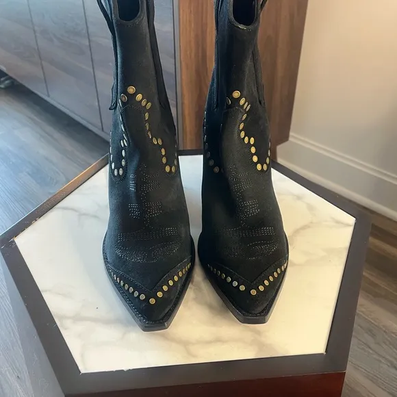 Zadig &amp; Voltaire Cara Suede Western Studded Ankle Boot Black US 9 EU 40