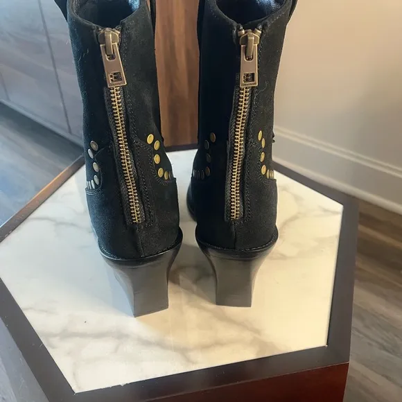 Zadig &amp; Voltaire Cara Suede Western Studded Ankle Boot Black US 9 EU 40