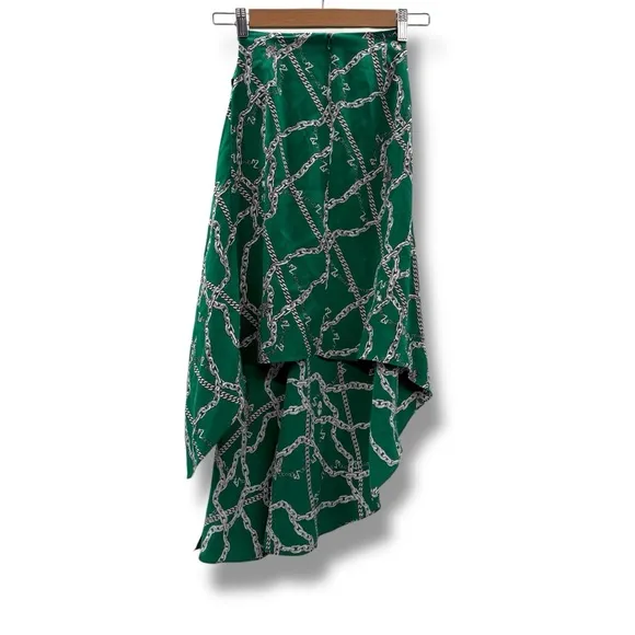 Zadig &amp; Voltaire Jana CDC Silk Green &amp; Silver Chaines Tie Front Skirt Sz XS