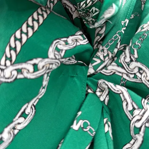 Zadig &amp; Voltaire Jana CDC Silk Green &amp; Silver Chaines Tie Front Skirt Sz XS