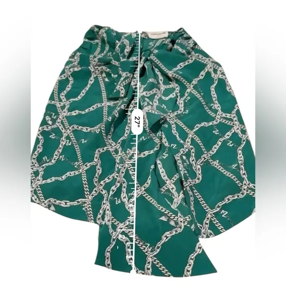 Zadig &amp; Voltaire Jana CDC Silk Green &amp; Silver Chaines Tie Front Skirt Sz XS
