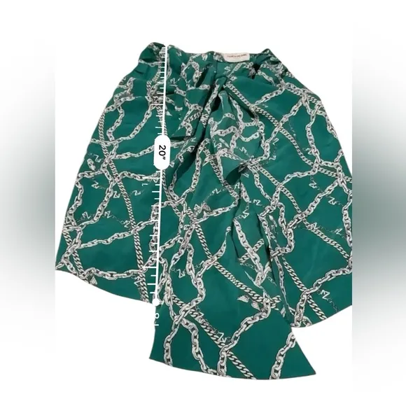 Zadig &amp; Voltaire Jana CDC Silk Green &amp; Silver Chaines Tie Front Skirt Sz XS