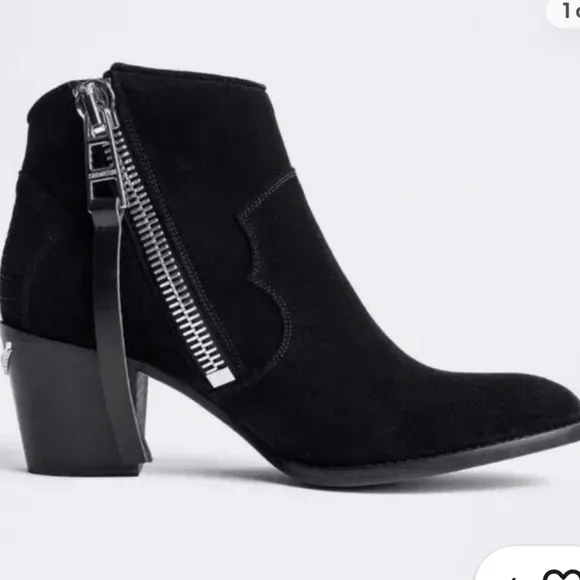 Zadig &amp; Voltaire Molly Suede Leather Ankle Black Booties... Size 40...US 9