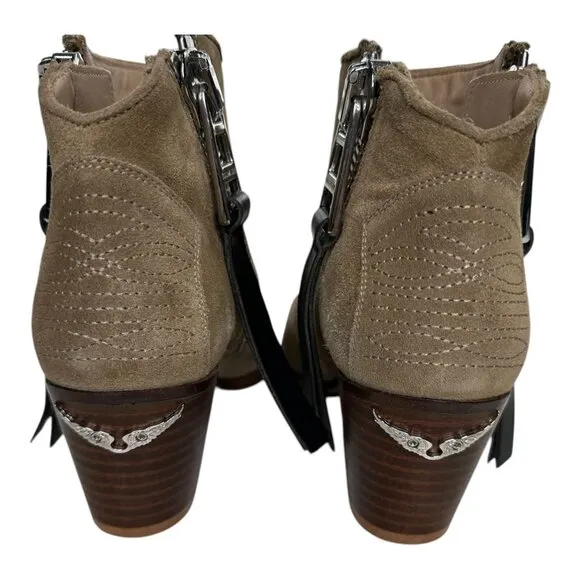 Zadig &amp; Voltaire Molly Tan Suede Western Ankle Boot. Sz: EU 38/US 7