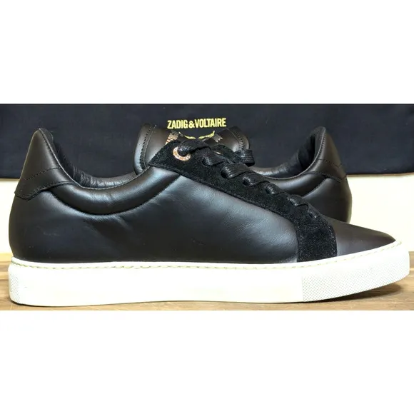 Zadig &amp; Voltaire Shoes Womens 7.5 EU 38 Black NEW Heart Patch Sneakers ZV1747