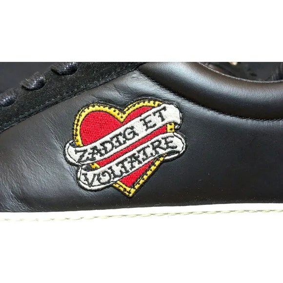 Zadig &amp; Voltaire Shoes Womens 7.5 EU 38 Black NEW Heart Patch Sneakers ZV1747