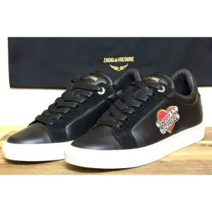 Zadig &amp; Voltaire Shoes Womens 7.5 EU 38 Black NEW Heart Patch Sneakers ZV1747