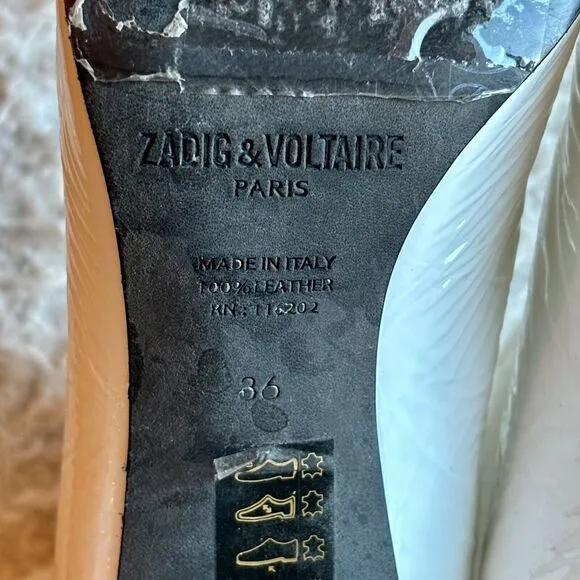 Zadig &amp; Voltaire Women's EU 36 US 6 White Leather Ankle Boot Disco 70’s Playboy