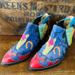 Zalo Leather Horse Western Themed Booties Size 5 Spain