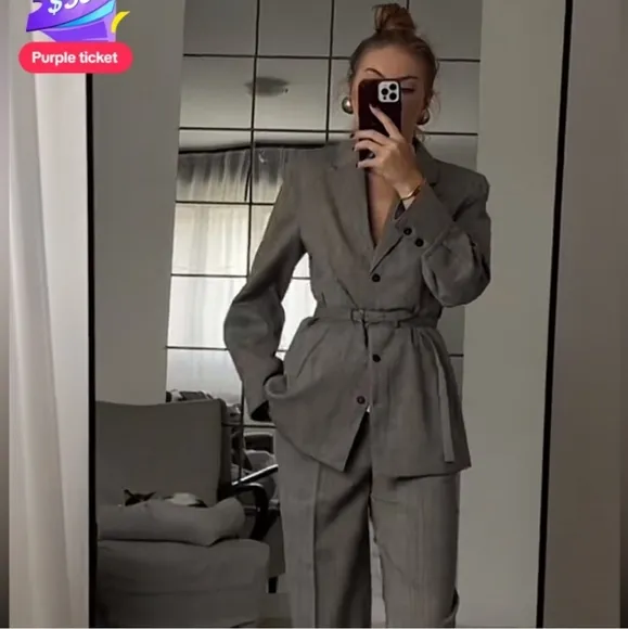 Zara 100% Wool Belted Blazer Size L