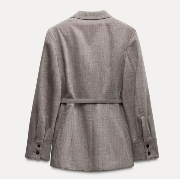 Zara 100% Wool Belted Blazer Size L