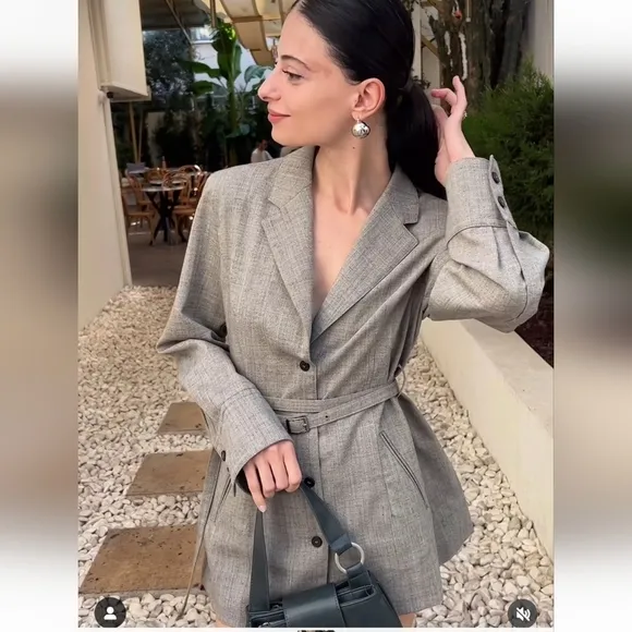 Zara 100% Wool Belted Blazer Size L