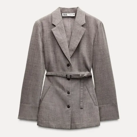 Zara 100% Wool Belted Blazer Size L
