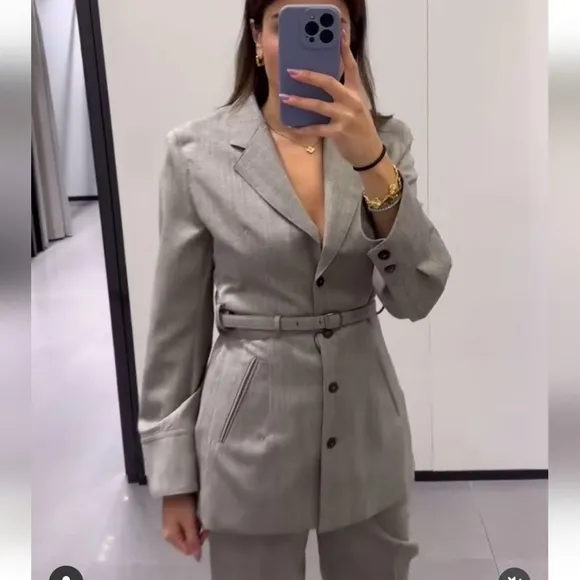 Zara 100% Wool Belted Blazer Size L