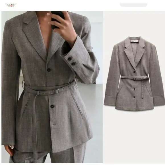 Zara 100% Wool Belted Blazer Size L