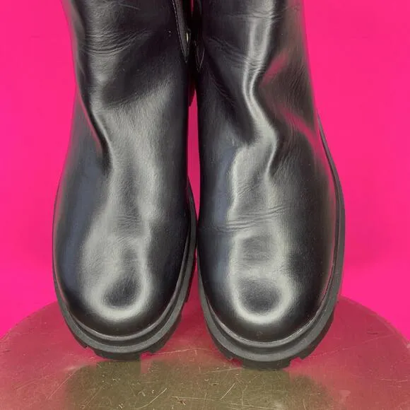Zara Black Leather Chunky Lug Sole Platform High Ankle Chelsea Boot Sz 9