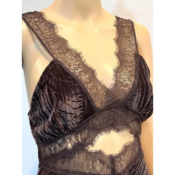 ZARA BROWN CHOCOLATE SLEEVELESS MIDI VELVET DRESS WITH LACE DETAIL SIZE M BNWT